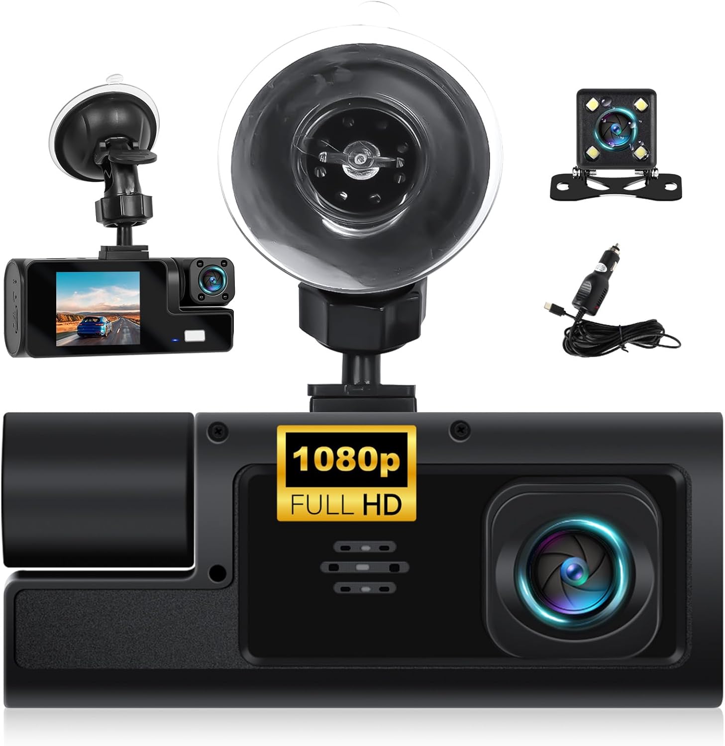 3 Channel Dash Cam Front and Rear Inside
