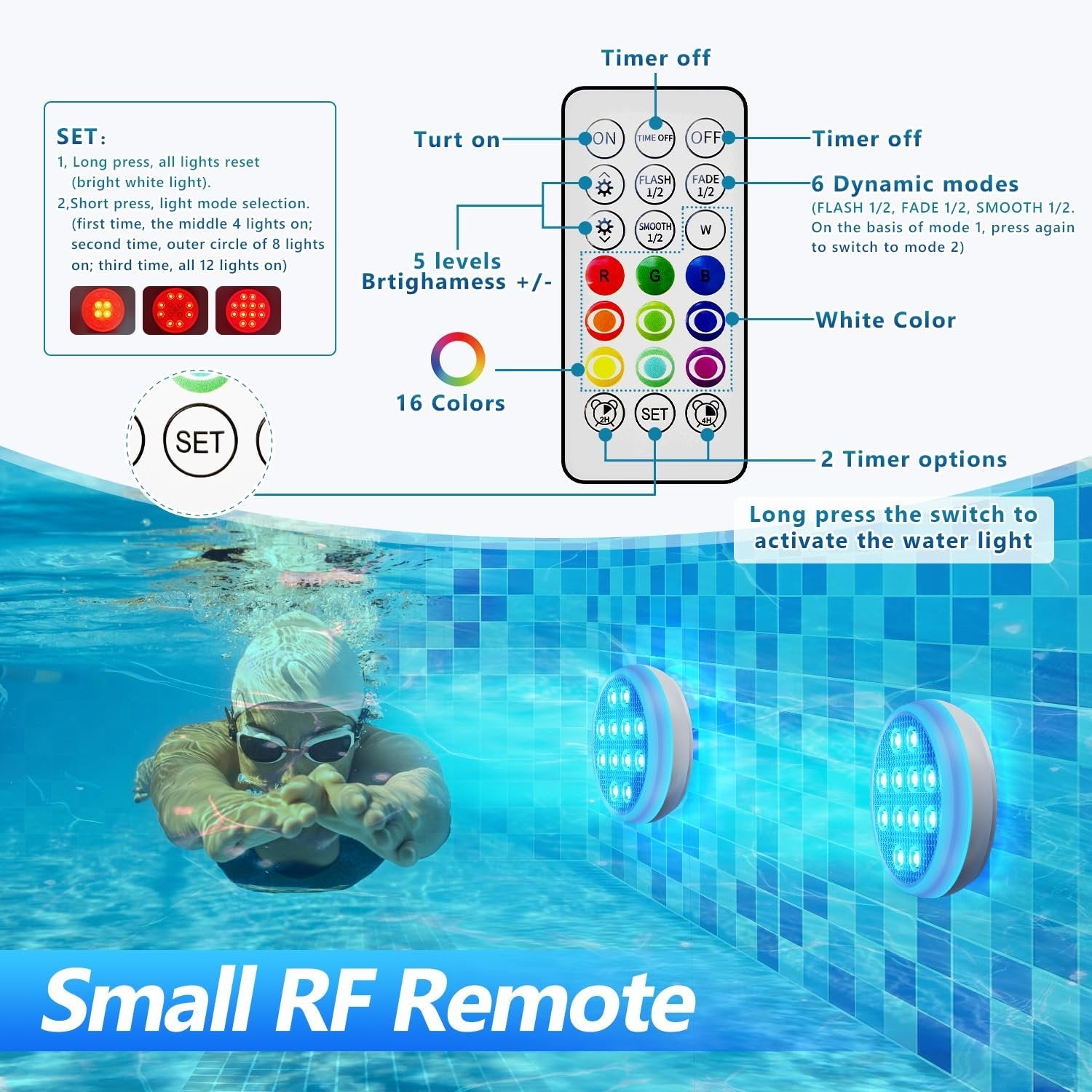Ultra-High Brightness Rechargeable Submersible LED Lights with Remote