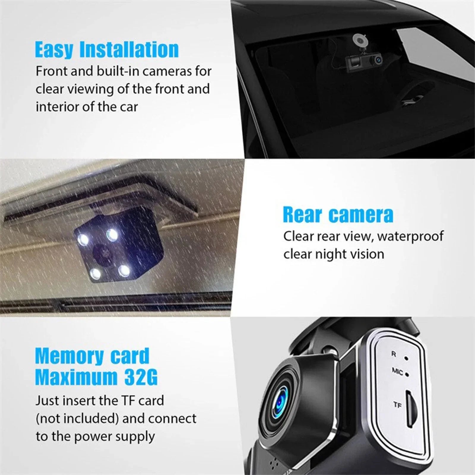 3 Channel Dash Cam Front and Rear Inside