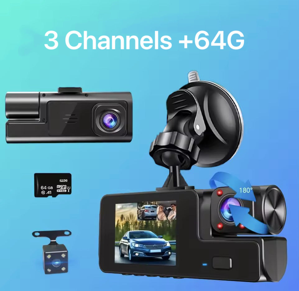 3 Channel Dash Cam Front and Rear Inside