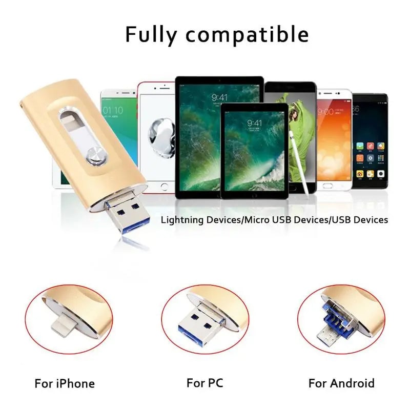 8GB-256GB 3-in-1 USB Flash Drives for Phone with Fingerprint Security