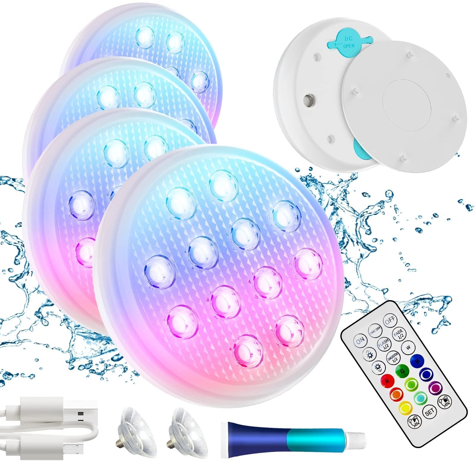 Ultra-High Brightness Rechargeable Submersible LED Lights with Remote