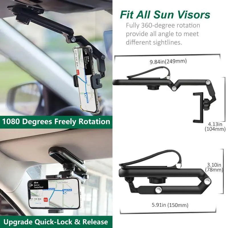 🚍Multi-function Sun Visor Universal 360 Degree Rotating Phone Holder