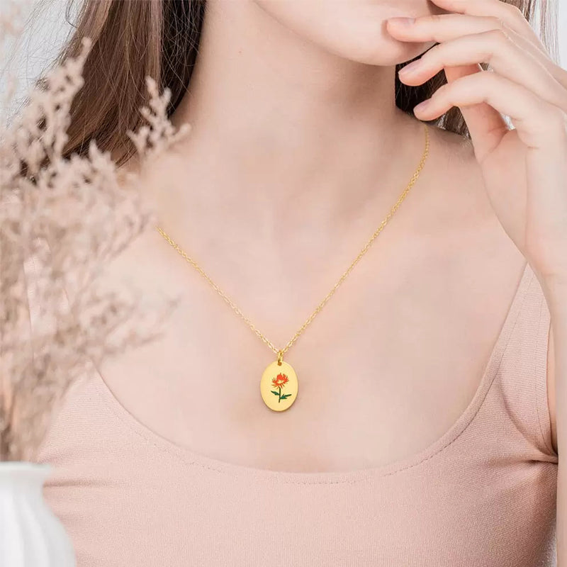 Engraved Birthday Flower Necklace