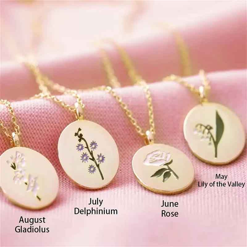 Engraved Birthday Flower Necklace