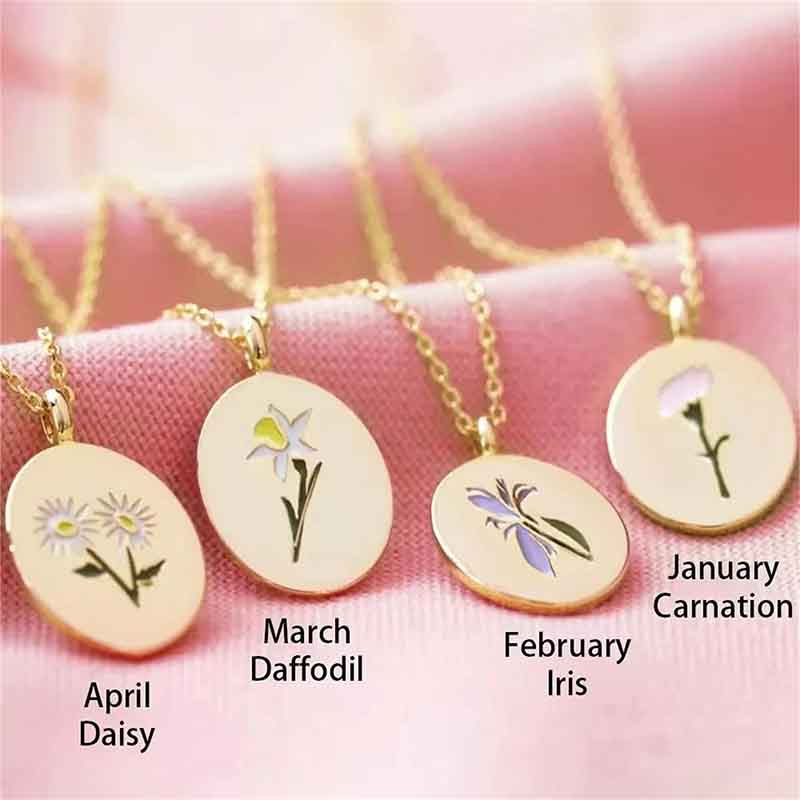 Engraved Birthday Flower Necklace