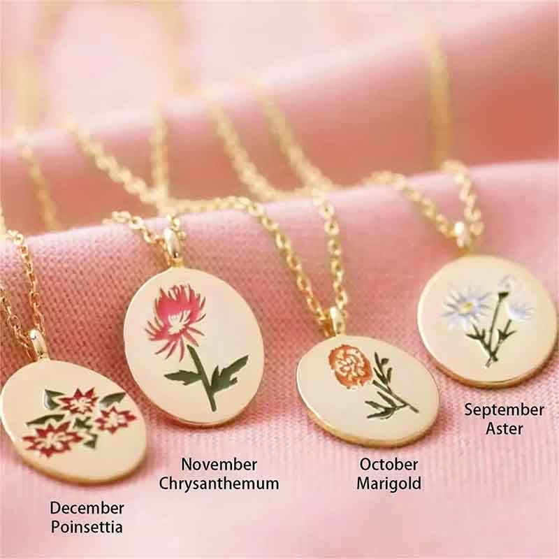 Engraved Birthday Flower Necklace