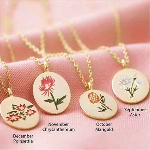 Engraved Birthday Flower Necklace