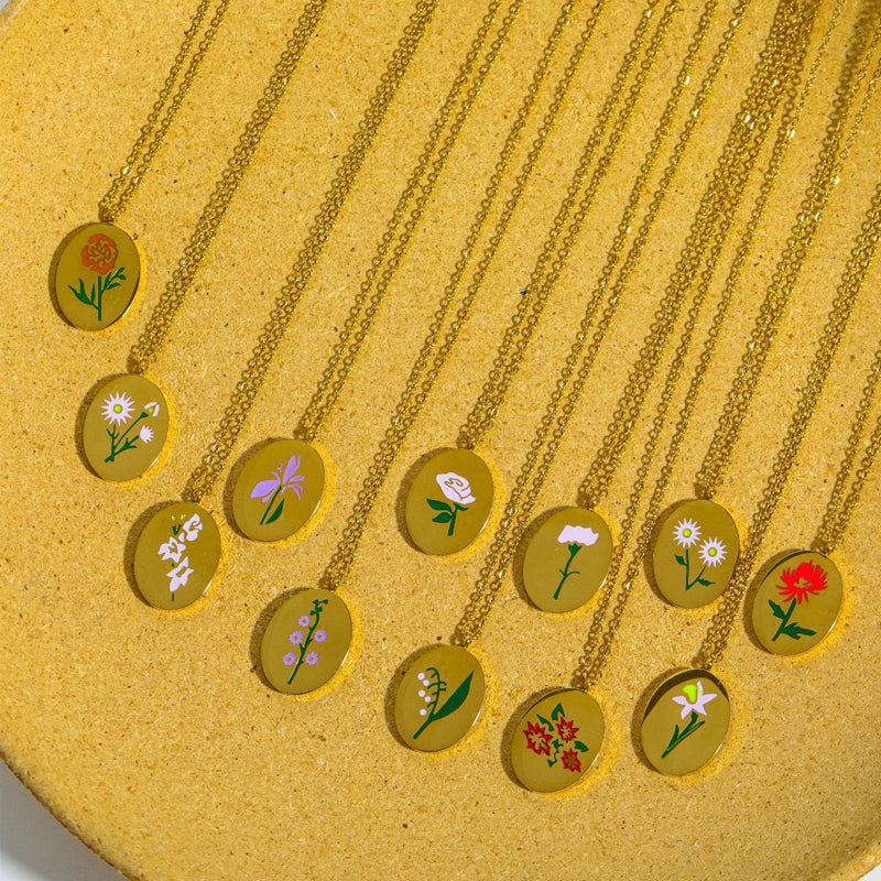 Engraved Birthday Flower Necklace