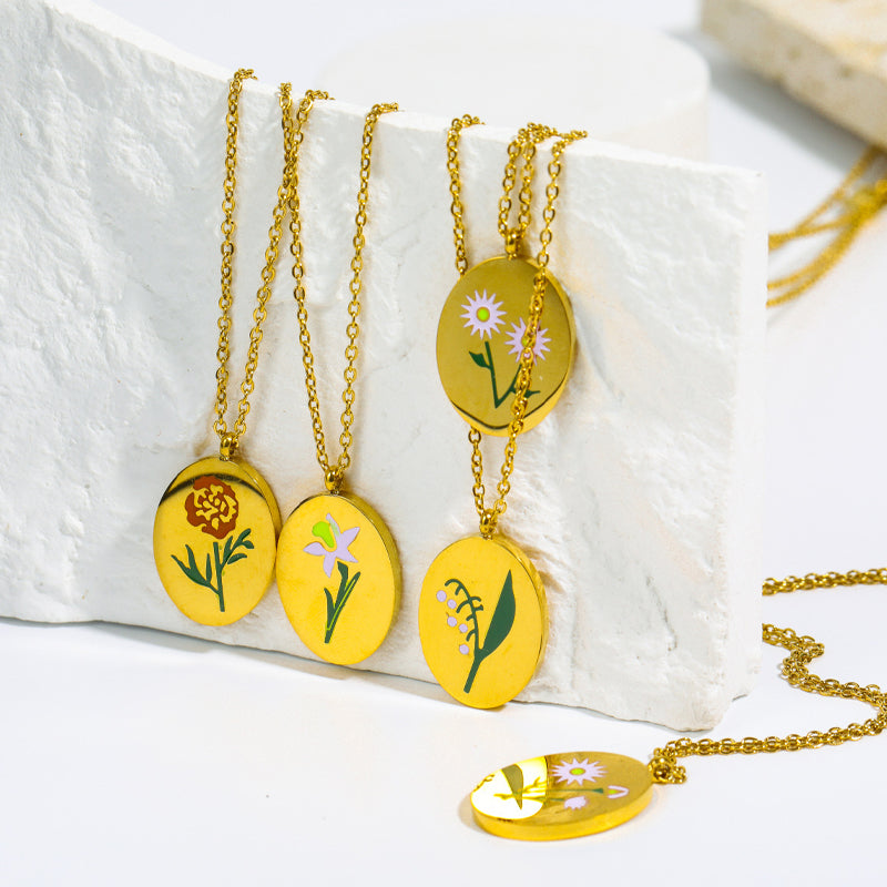Engraved Birthday Flower Necklace