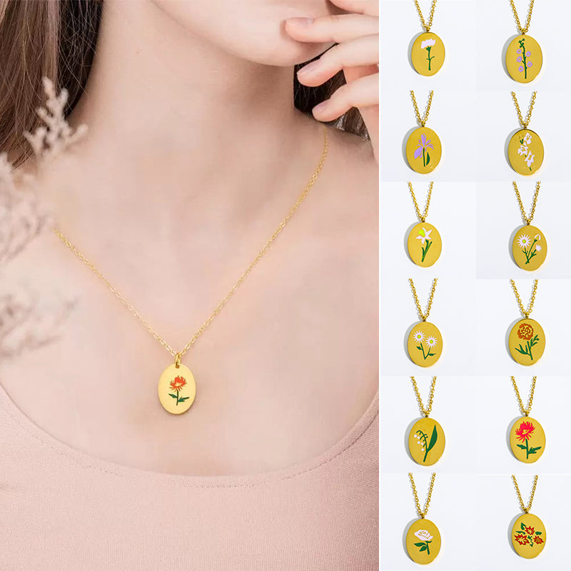 Engraved Birthday Flower Necklace