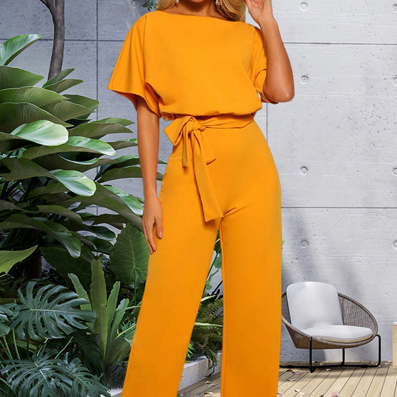 Solid High Waist Jumpsuit With Belt