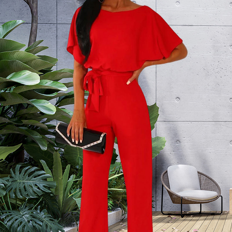 Solid High Waist Jumpsuit With Belt
