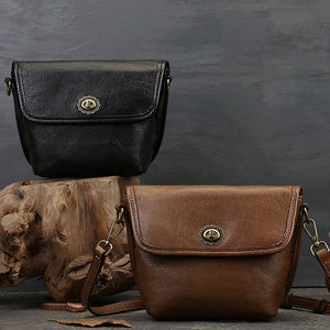 Retro Solid Color Leather Crossbody Bag