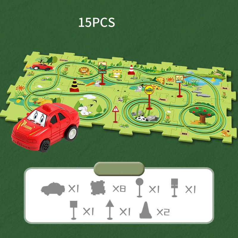 🚗Children's Educational Puzzle Track Car Play Set, DIY Assembling Electric Trolley