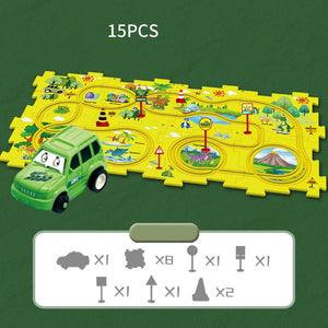 🚗Children's Educational Puzzle Track Car Play Set, DIY Assembling Electric Trolley