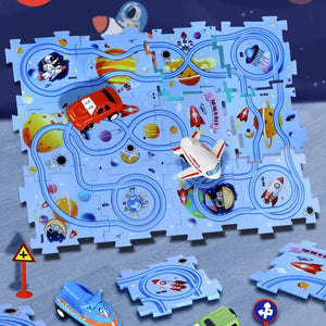 🚗Children's Educational Puzzle Track Car Play Set, DIY Assembling Electric Trolley