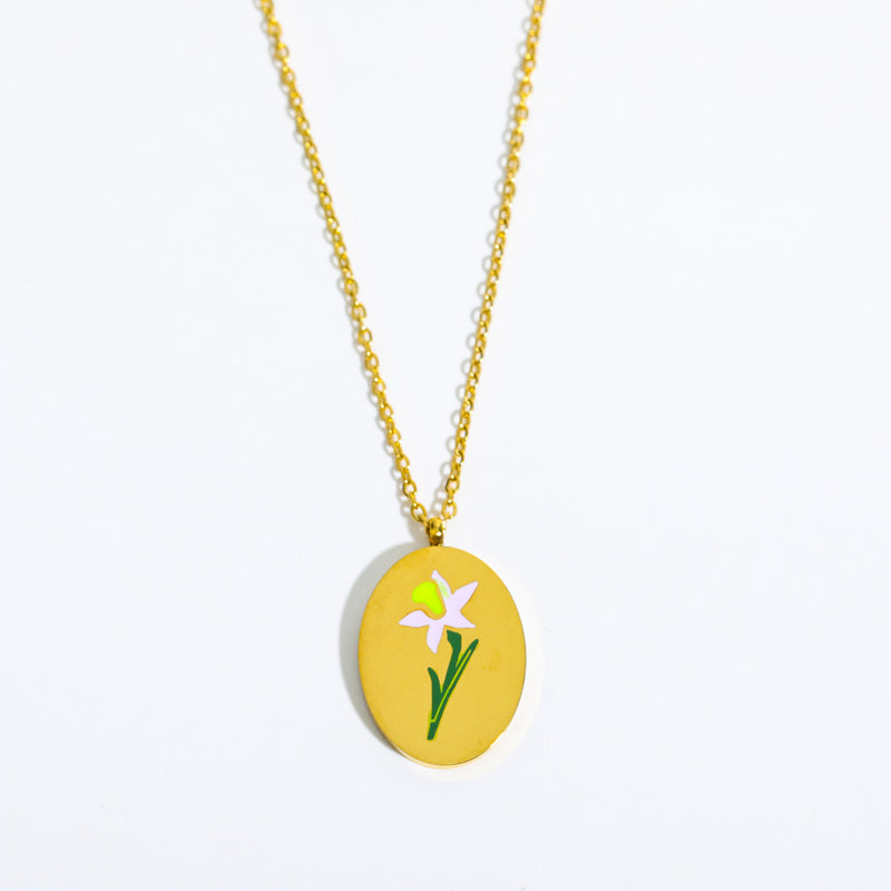 Engraved Birthday Flower Necklace