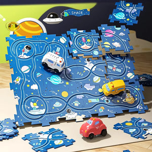 🚗Children's Educational Puzzle Track Car Play Set, DIY Assembling Electric Trolley
