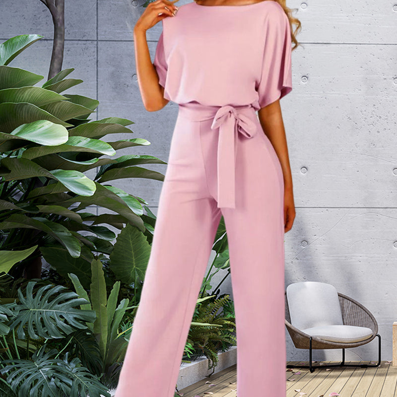 Solid High Waist Jumpsuit With Belt