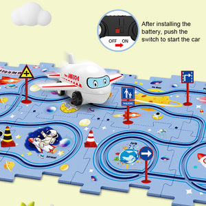 🚗Children's Educational Puzzle Track Car Play Set, DIY Assembling Electric Trolley