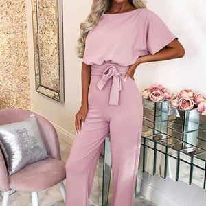 Solid High Waist Jumpsuit With Belt