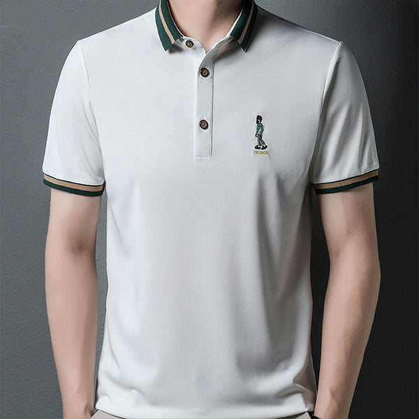 Silk Lapel Embroidered Polo Shirt