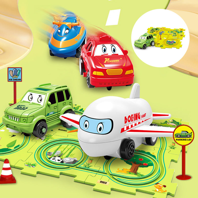 🚗Children's Educational Puzzle Track Car Play Set, DIY Assembling Electric Trolley