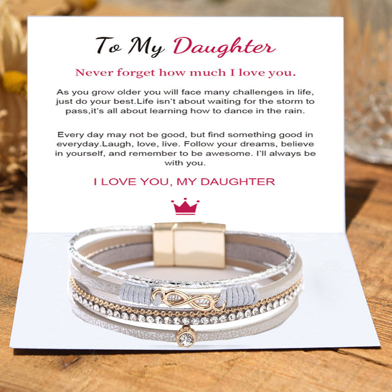 To My Daughter - Infinity Love Leather Bracelet