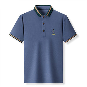 Silk Lapel Embroidered Polo Shirt